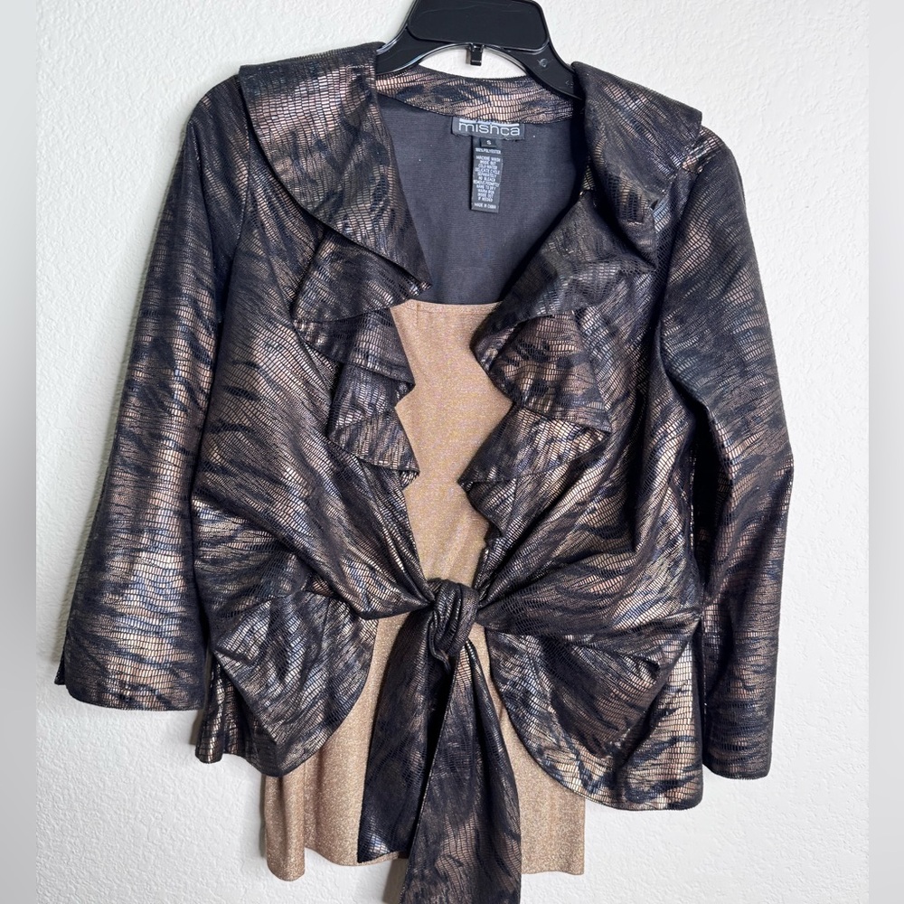 2 pc. Black and gold shirt set evening wear sz s